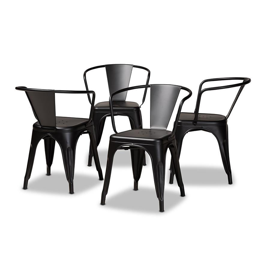 Ryland Modern Industrial Black Finished Metal 4-Piece Dining Chair Set. Picture 1