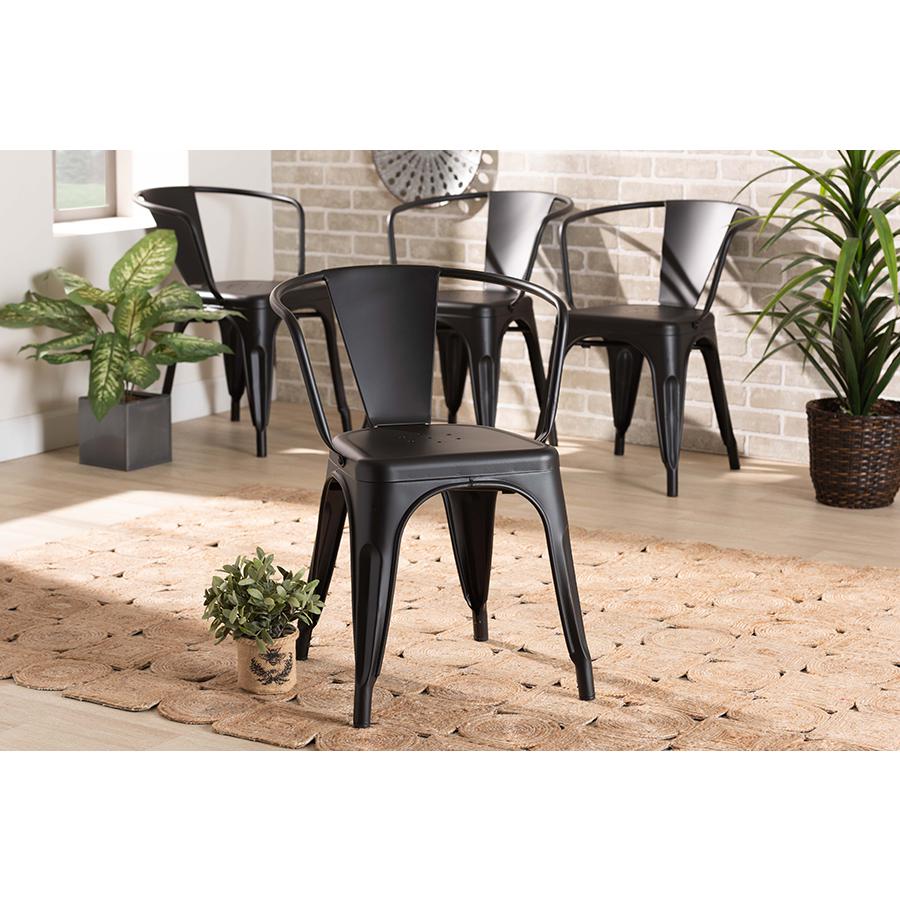 Ryland Modern Industrial Black Finished Metal 4-Piece Dining Chair Set. Picture 6