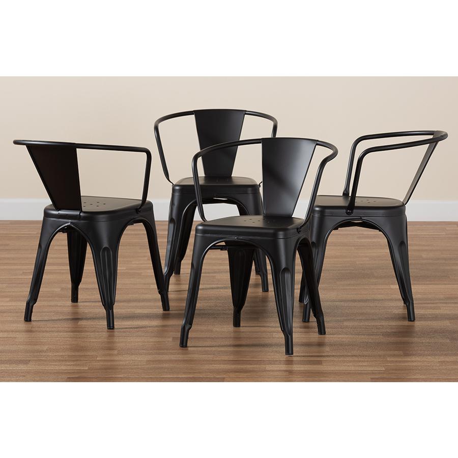 Ryland Modern Industrial Black Finished Metal 4-Piece Dining Chair Set. Picture 7