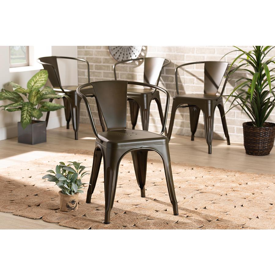 Ryland Modern Industrial Brown Finished Metal 4-Piece Dining Chair Set. Picture 6