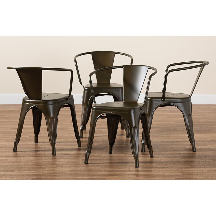 Ryland Modern Industrial Brown Finished Metal 4-Piece Dining Chair Set. Picture 7
