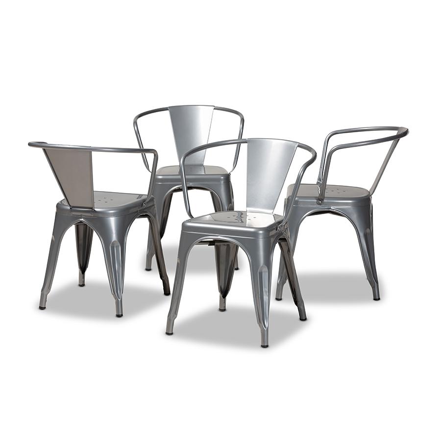 Ryland Modern Industrial Grey Finished Metal 4-Piece Dining Chair Set. Picture 1