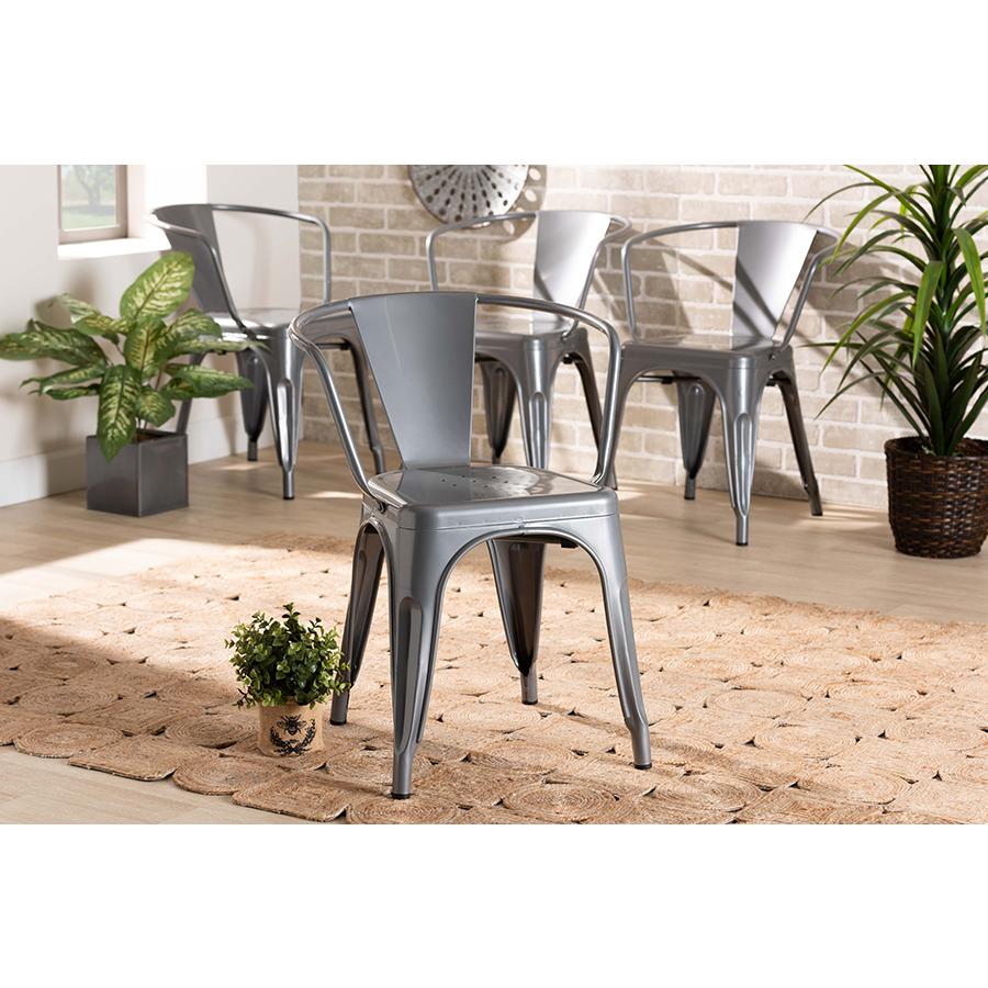 Ryland Modern Industrial Grey Finished Metal 4-Piece Dining Chair Set. Picture 6