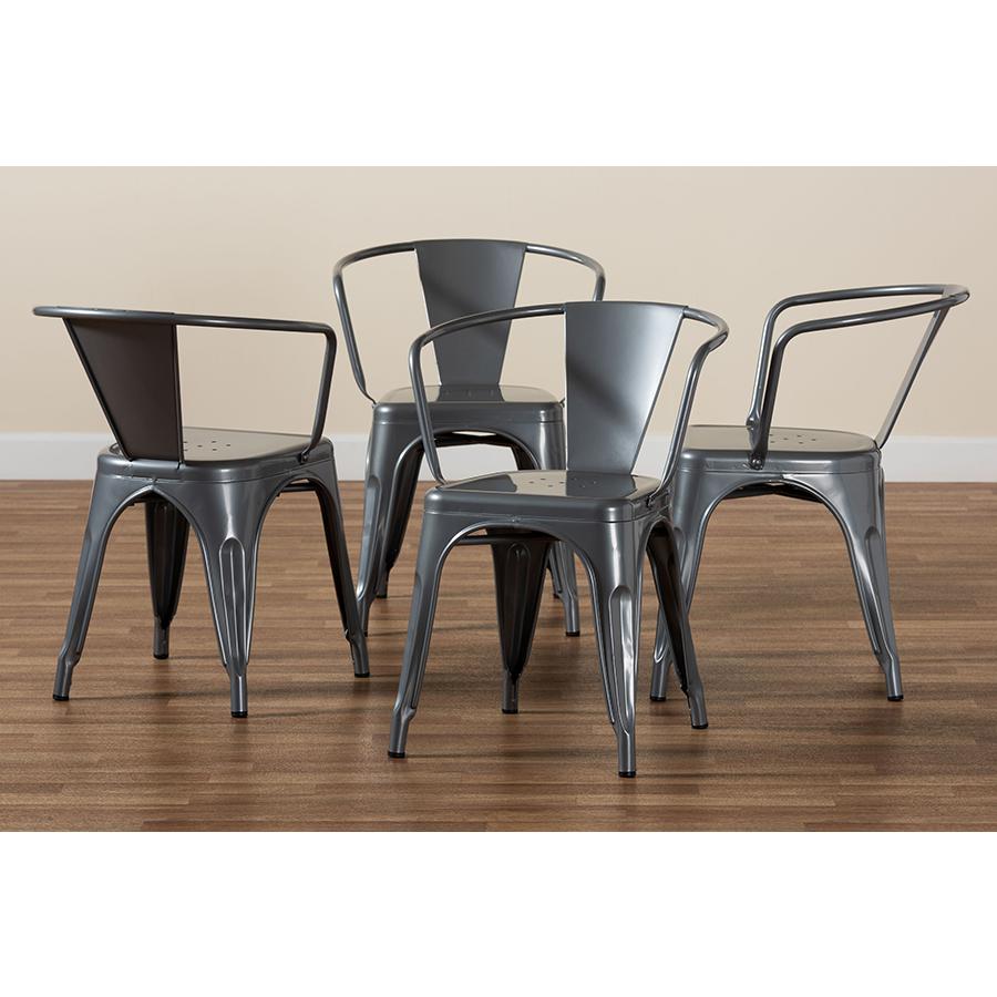 Ryland Modern Industrial Grey Finished Metal 4-Piece Dining Chair Set. Picture 7