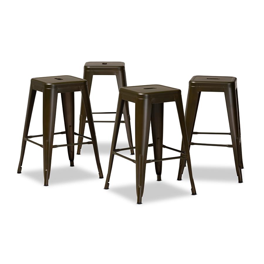 Baxton Studio Horton Modern and Contemporary Industrial Gunmetal Finished Metal 4-Piece Stackable Counter Stool Set. Picture 2