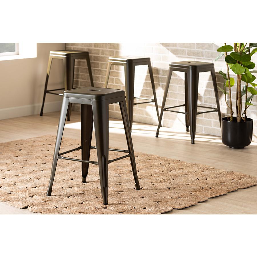 Baxton Studio Horton Modern and Contemporary Industrial Gunmetal Finished Metal 4-Piece Stackable Counter Stool Set. The main picture.
