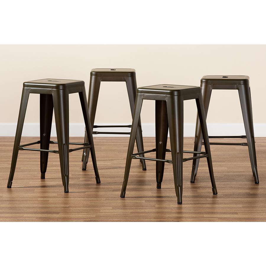Baxton Studio Horton Modern and Contemporary Industrial Gunmetal Finished Metal 4-Piece Stackable Counter Stool Set. Picture 8