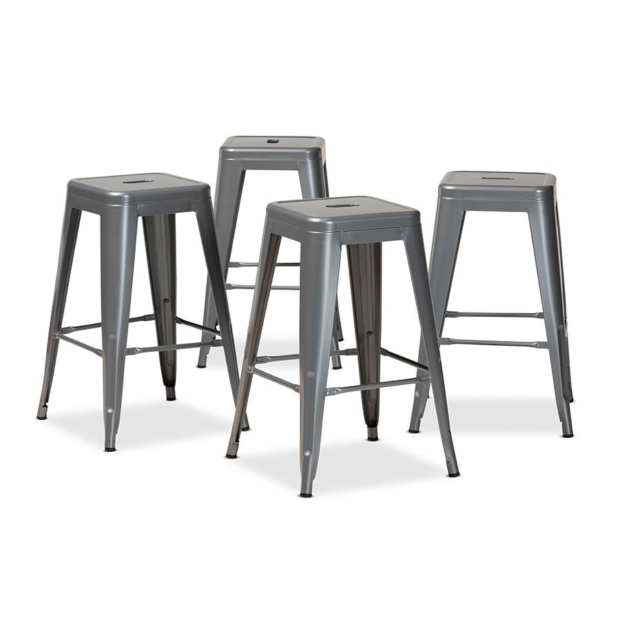 Baxton Studio Horton Modern and Contemporary Industrial Grey Finished Metal 4-Piece Stackable Counter Stool Set. Picture 2