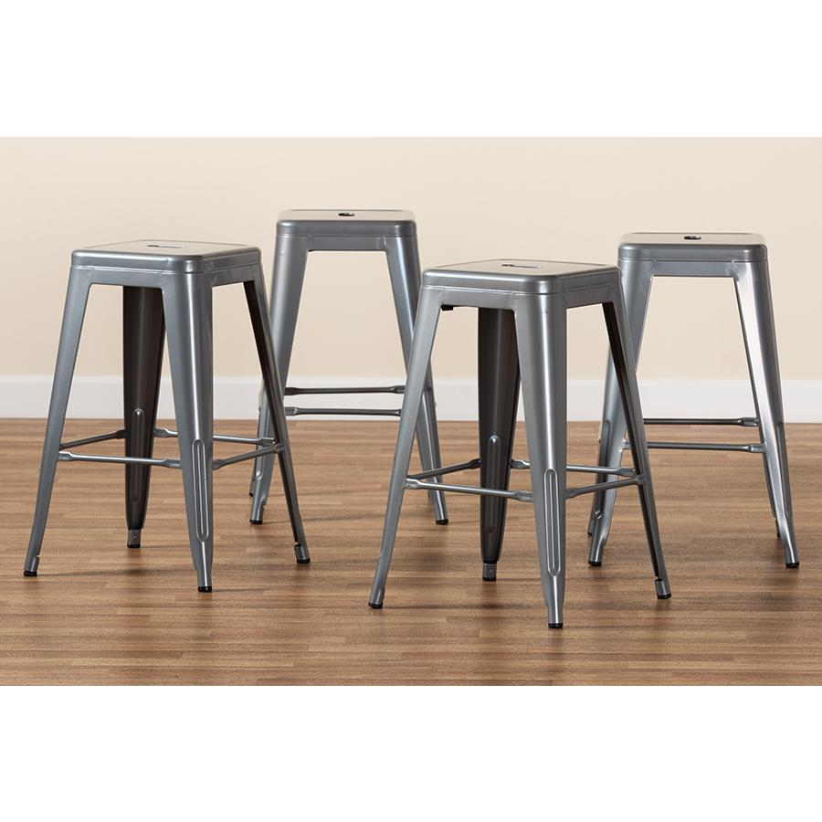Baxton Studio Horton Modern and Contemporary Industrial Grey Finished Metal 4-Piece Stackable Counter Stool Set. Picture 8