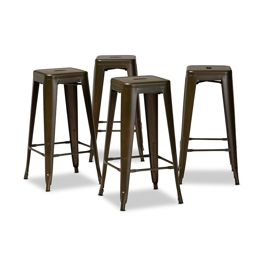 Industrial Gunmetal Finished Metal 4-Piece Stackable Bar Stool Set. Picture 1