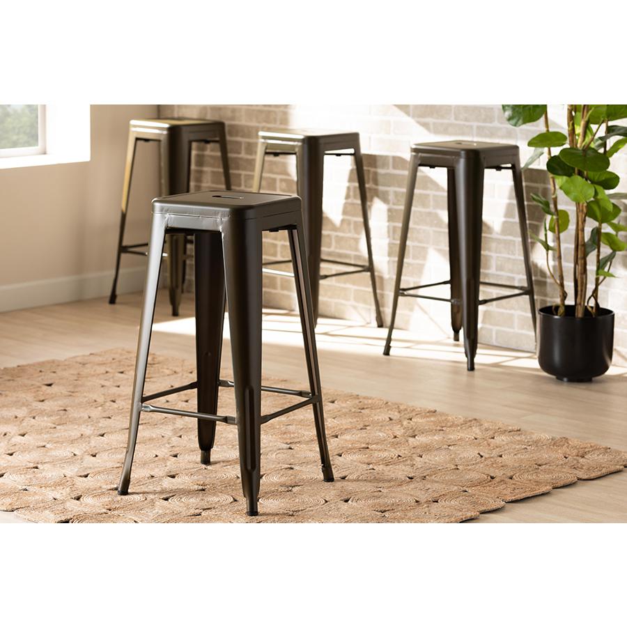Industrial Gunmetal Finished Metal 4-Piece Stackable Bar Stool Set. Picture 6