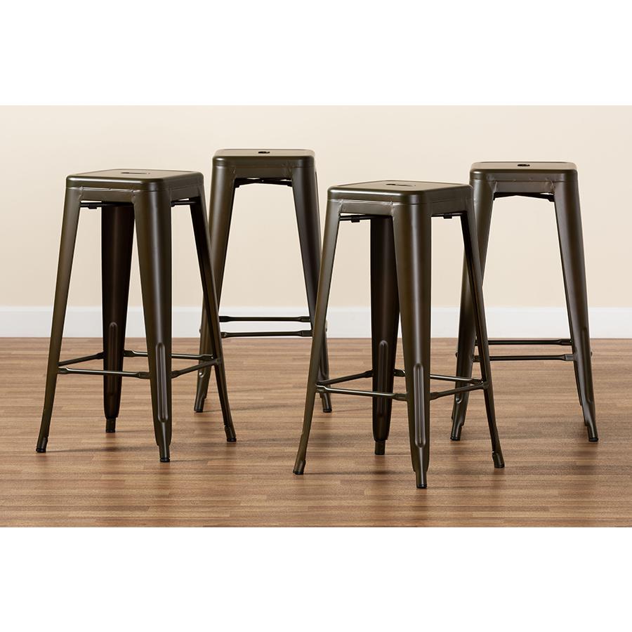 Industrial Gunmetal Finished Metal 4-Piece Stackable Bar Stool Set. Picture 7