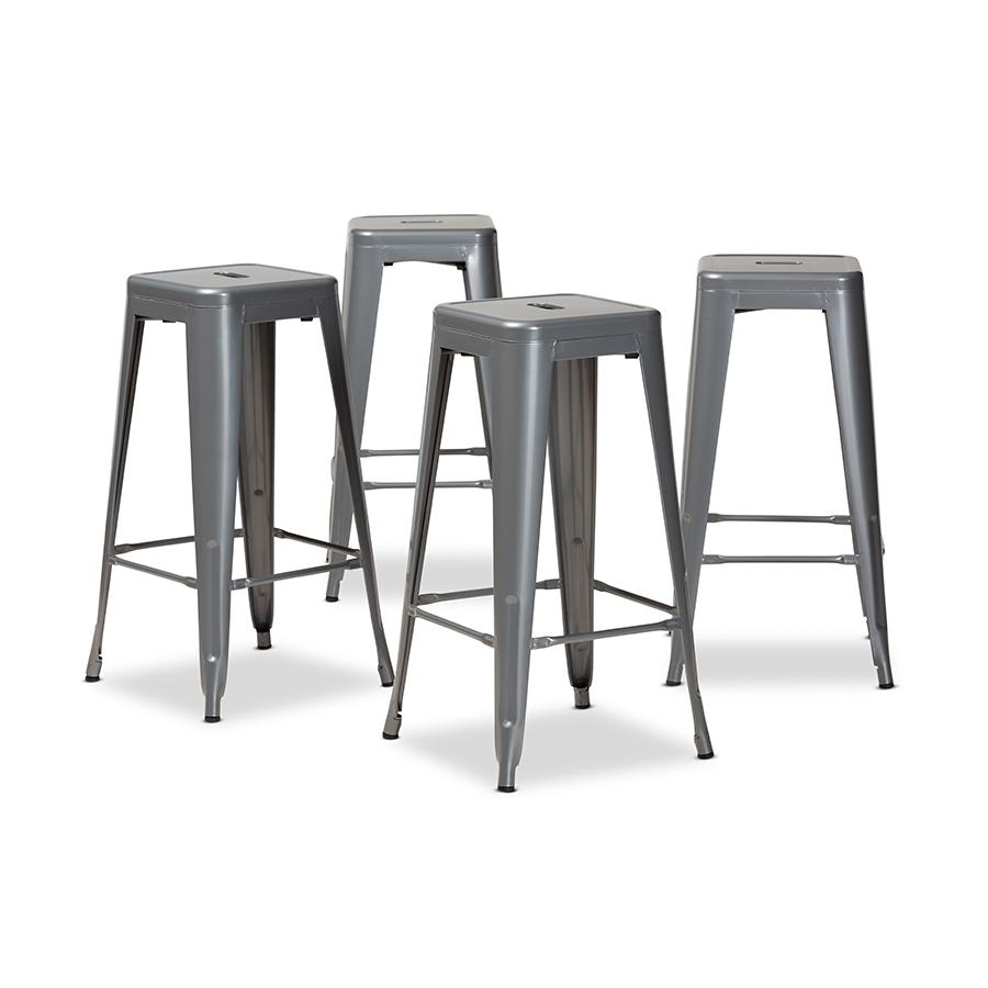 Industrial Grey Finished Metal 4-Piece Stackable Bar Stool Set. Picture 1