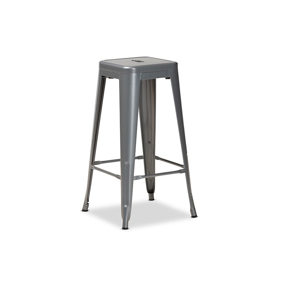 Industrial Grey Finished Metal 4-Piece Stackable Bar Stool Set. Picture 2