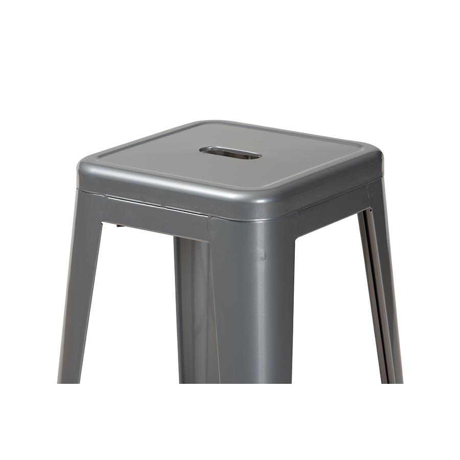 Industrial Grey Finished Metal 4-Piece Stackable Bar Stool Set. Picture 3
