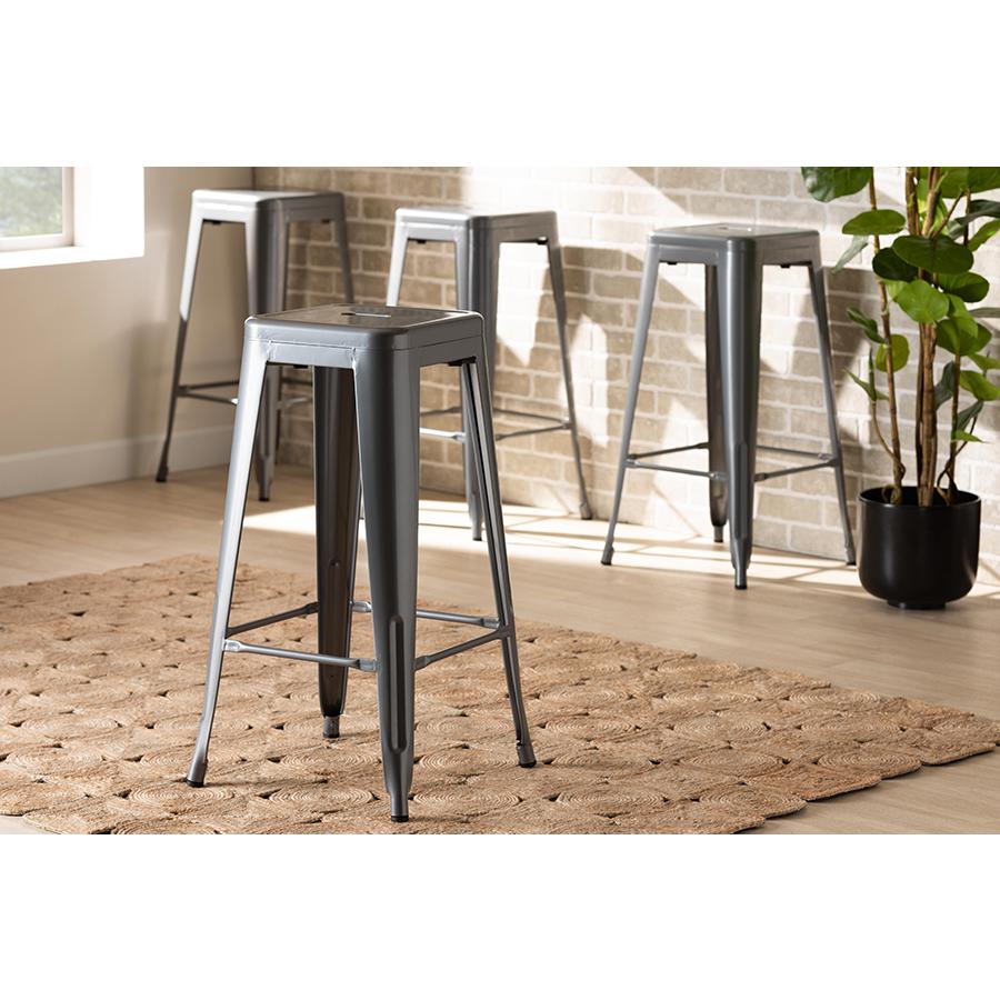 Industrial Grey Finished Metal 4-Piece Stackable Bar Stool Set. Picture 6