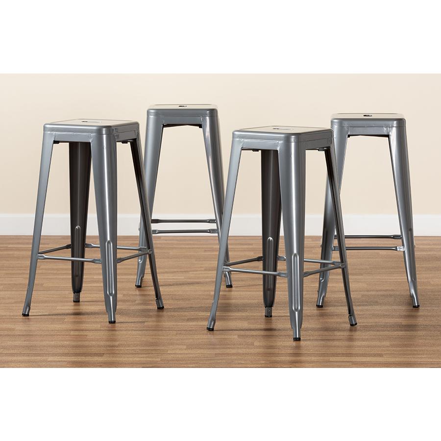 Industrial Grey Finished Metal 4-Piece Stackable Bar Stool Set. Picture 7