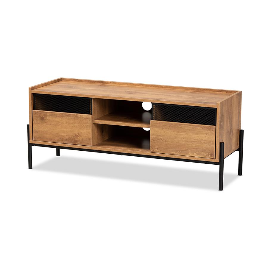 Baxton Studio Tasman Modern and Contemporary Industrial Natural Brown Finished Wood and Black Metal 2-Door TV Stand. Picture 1