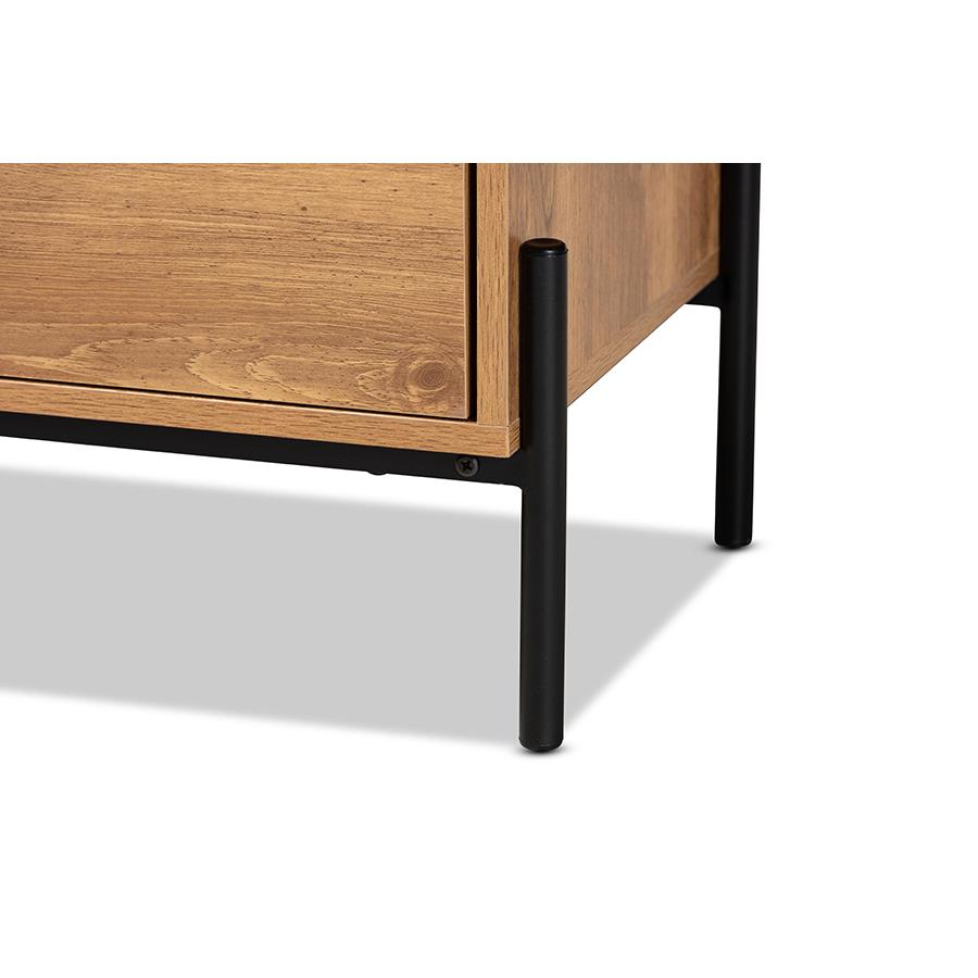 Baxton Studio Tasman Modern and Contemporary Industrial Natural Brown Finished Wood and Black Metal 2-Door TV Stand. Picture 7