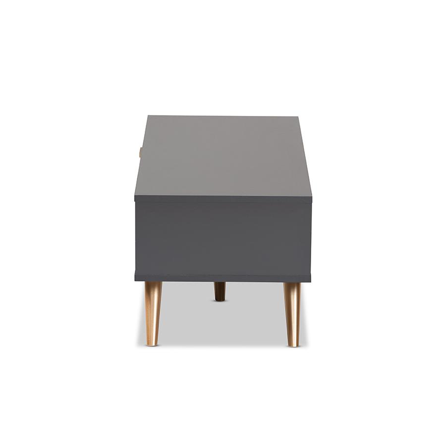 Kelson Modern and Contemporary Dark Grey and Gold Finished Wood Coffee Table. Picture 4