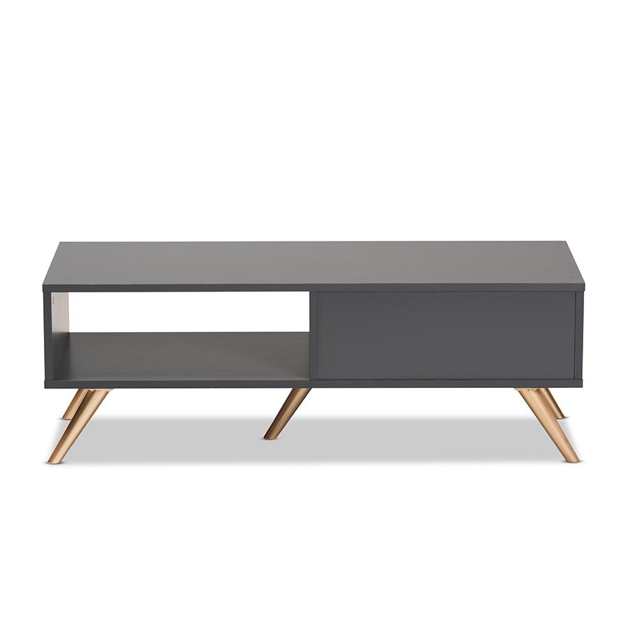 Kelson Modern and Contemporary Dark Grey and Gold Finished Wood Coffee Table. Picture 5