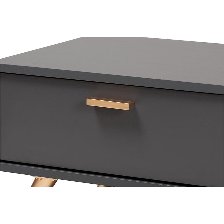 Kelson Modern and Contemporary Dark Grey and Gold Finished Wood Coffee Table. Picture 6