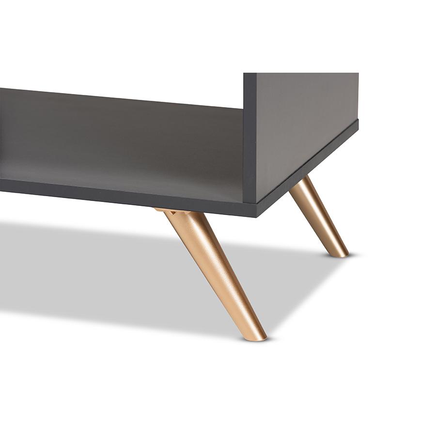 Kelson Modern and Contemporary Dark Grey and Gold Finished Wood Coffee Table. Picture 7
