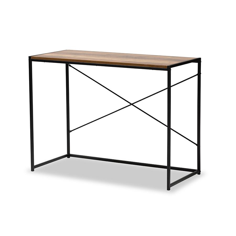 Pauric Modern Industrial Walnut Brown Finished Wood and Black Metal Desk. Picture 1