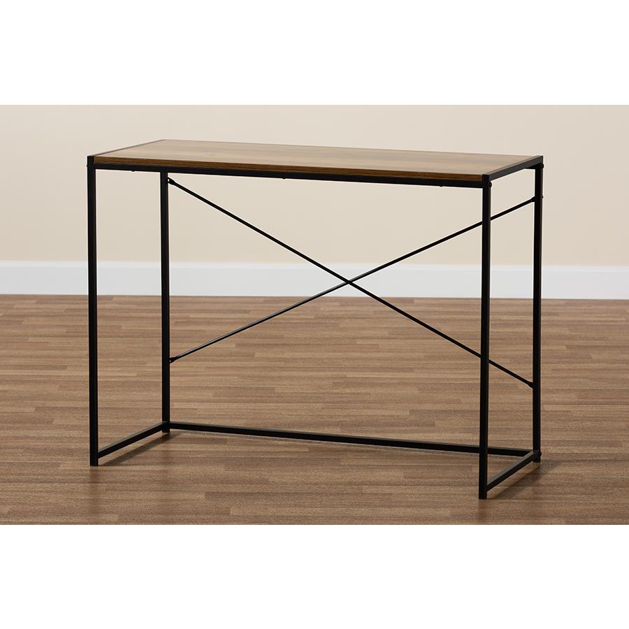 Pauric Modern Industrial Walnut Brown Finished Wood and Black Metal Desk. Picture 8