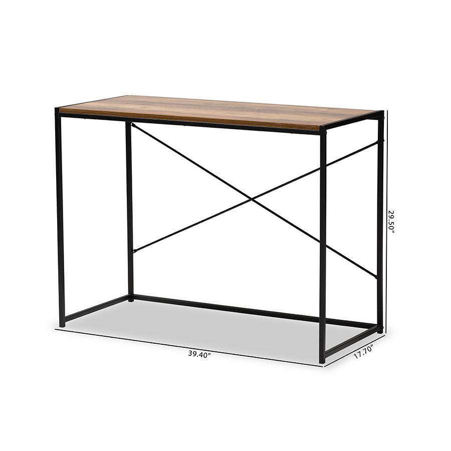 Pauric Modern Industrial Walnut Brown Finished Wood and Black Metal Desk. Picture 9