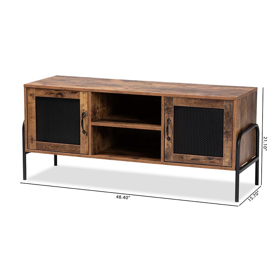 Industrial Walnut Brown Finished Wood and Black Metal 2-Door TV Stand. Picture 10