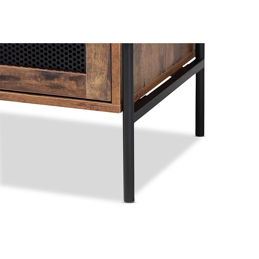 Industrial Walnut Brown Finished Wood and Black Metal 2-Door TV Stand. Picture 6