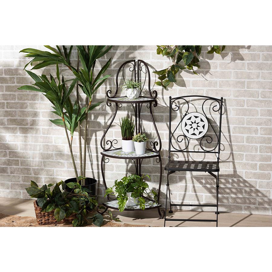 Multi-Colored Glass and Black Metal 3-Tier Plant Stand. Picture 5