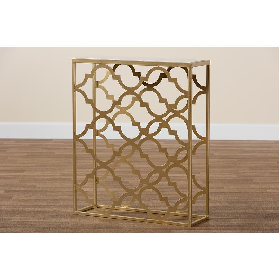 Gold Finished Metal Console Table with Marble Tabletop. Picture 7