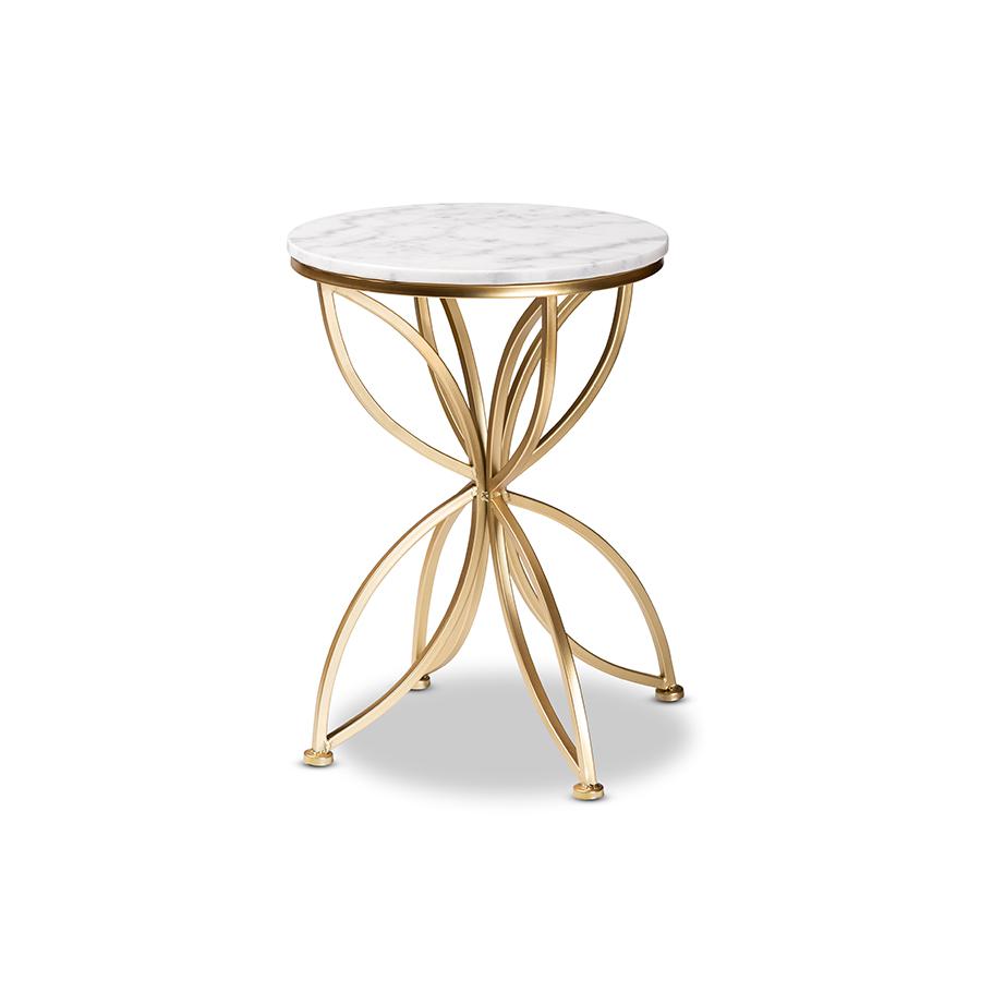 Gold Finished Metal End Table with Marble Tabletop. Picture 1