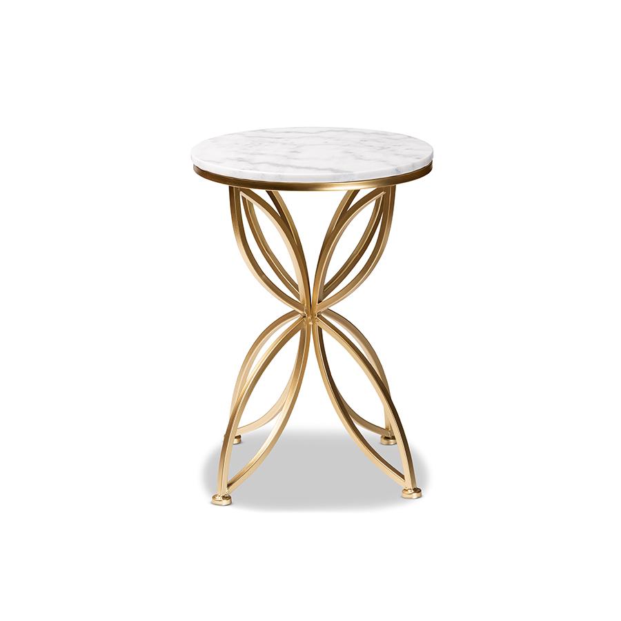 Gold Finished Metal End Table with Marble Tabletop. Picture 2