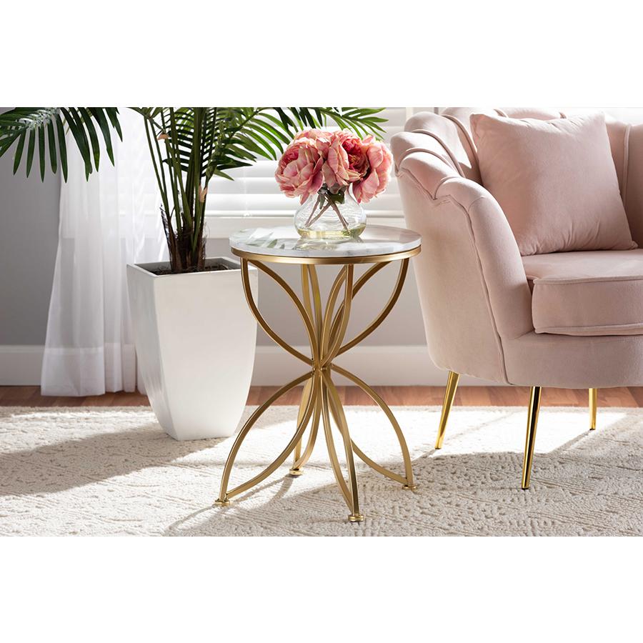 Gold Finished Metal End Table with Marble Tabletop. Picture 6