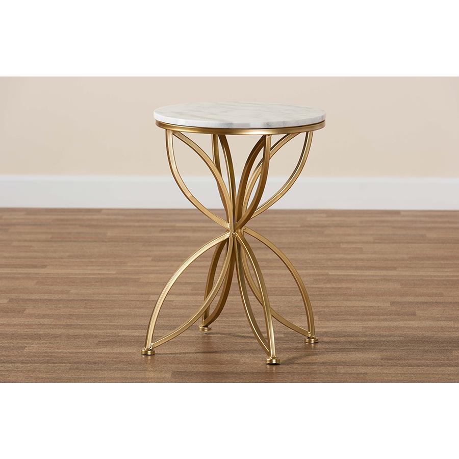 Gold Finished Metal End Table with Marble Tabletop. Picture 7