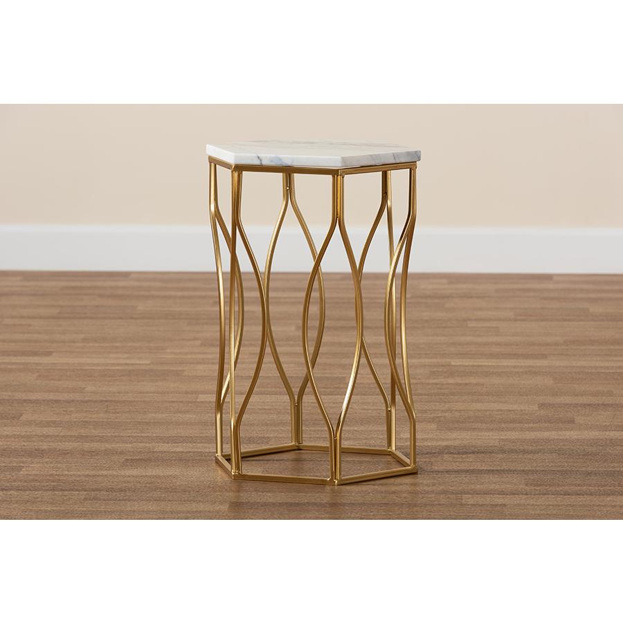 Baxton Studio Kalena Modern and Contemporary Gold Metal End Table with Marble Tabletop. Picture 8