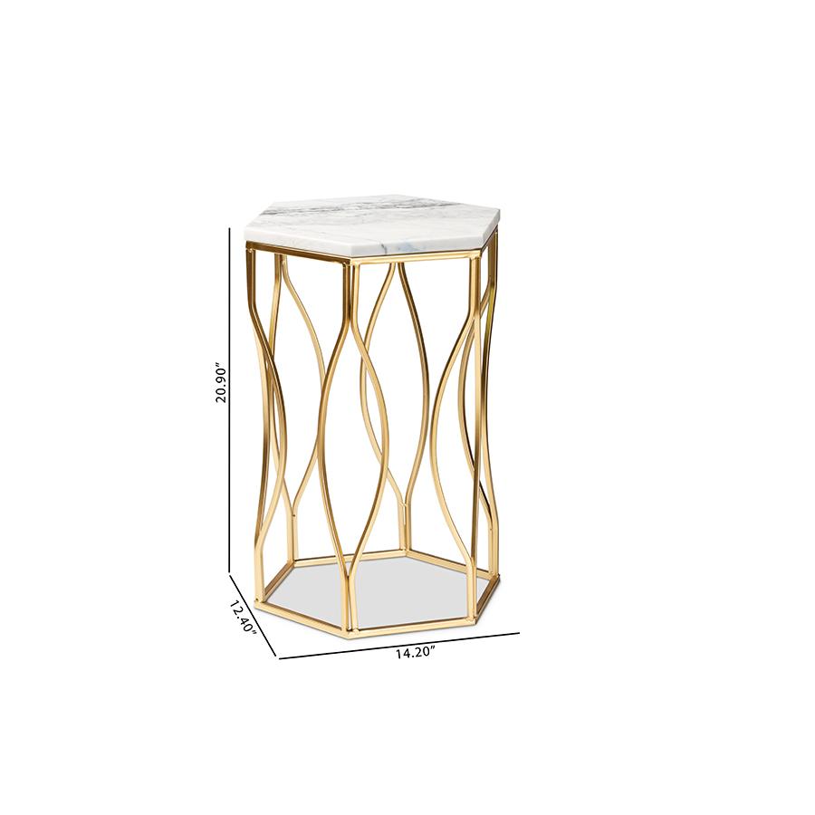 Baxton Studio Kalena Modern and Contemporary Gold Metal End Table with Marble Tabletop. Picture 9
