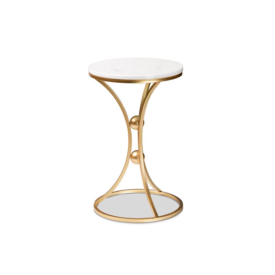 Gold Finished Metal End Table with Marble Tabletop. Picture 1