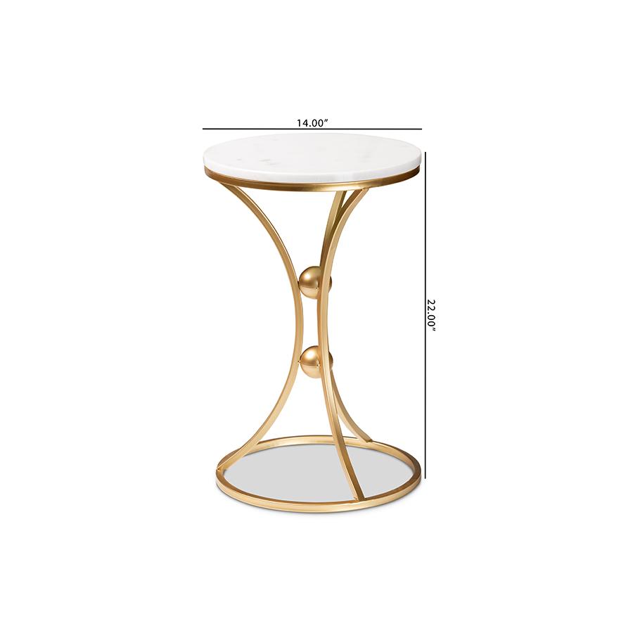 Gold Finished Metal End Table with Marble Tabletop. Picture 8