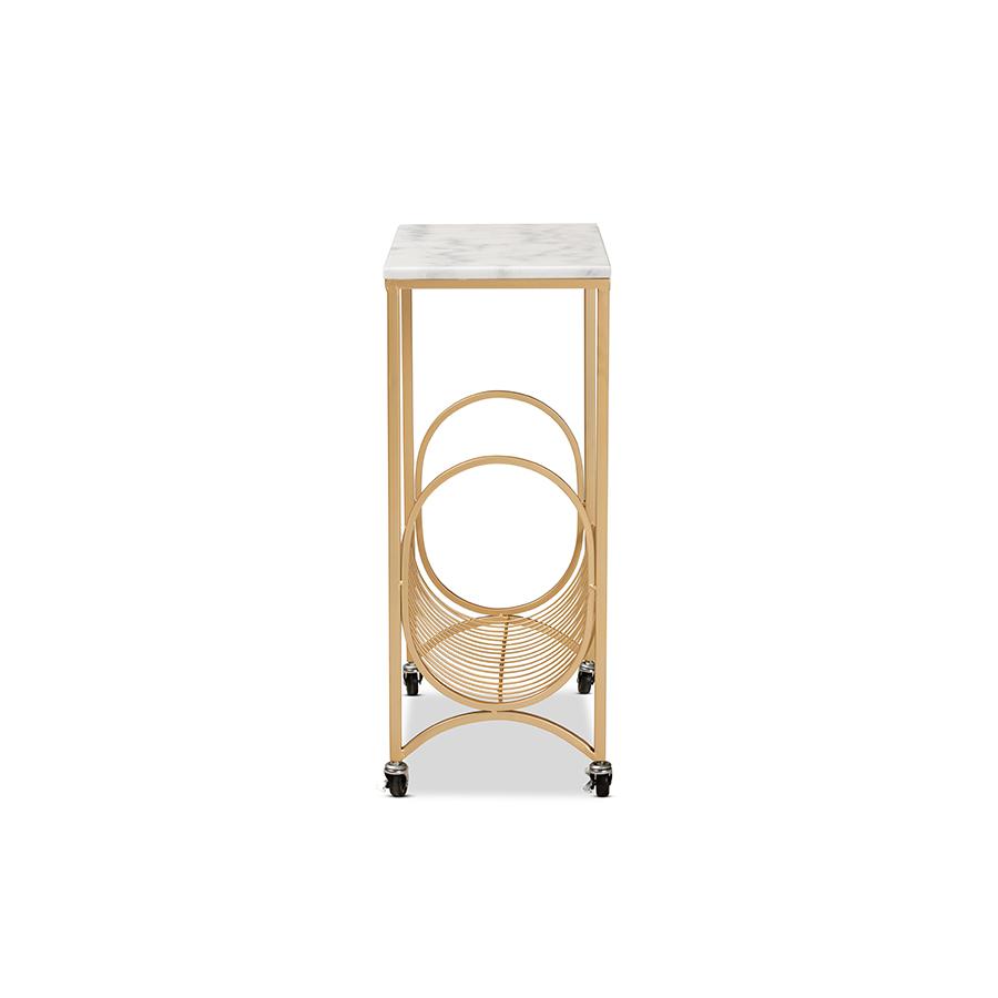 Baxton Studio Jacek Modern and Contemporary Gold Finished Metal Wine Cart with Marble Tabletop. Picture 4