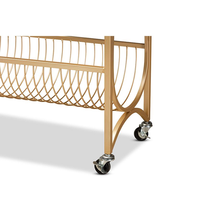 Baxton Studio Jacek Modern and Contemporary Gold Finished Metal Wine Cart with Marble Tabletop. Picture 5