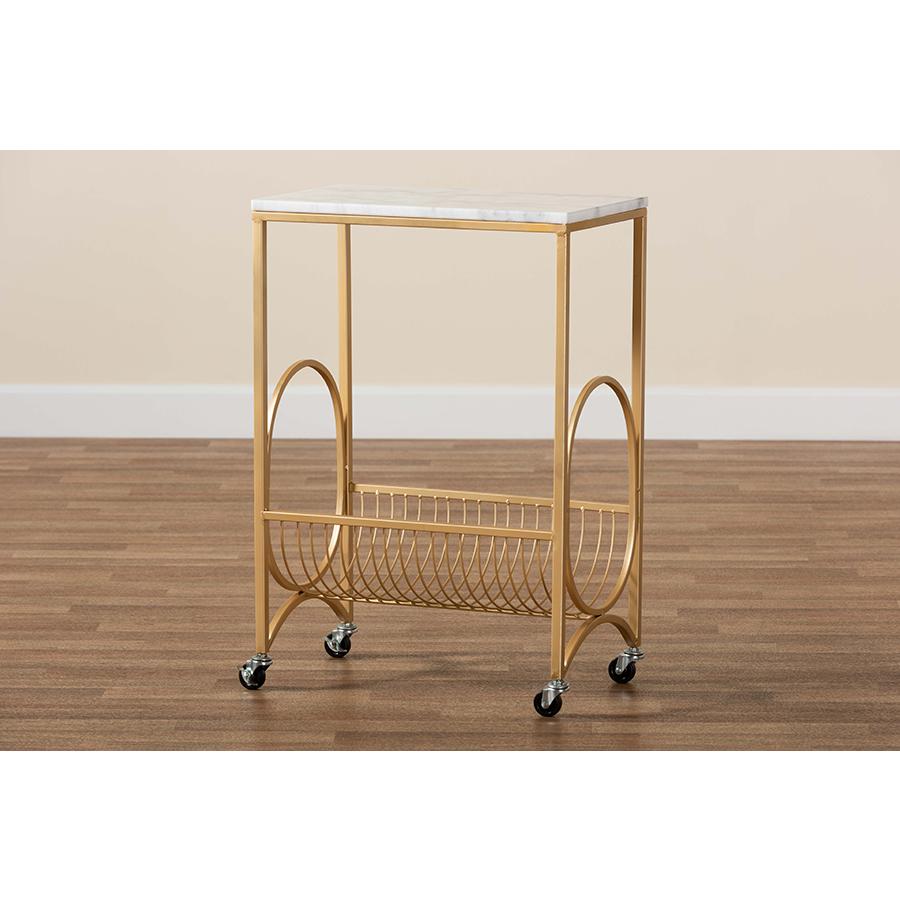 Baxton Studio Jacek Modern and Contemporary Gold Finished Metal Wine Cart with Marble Tabletop. Picture 8