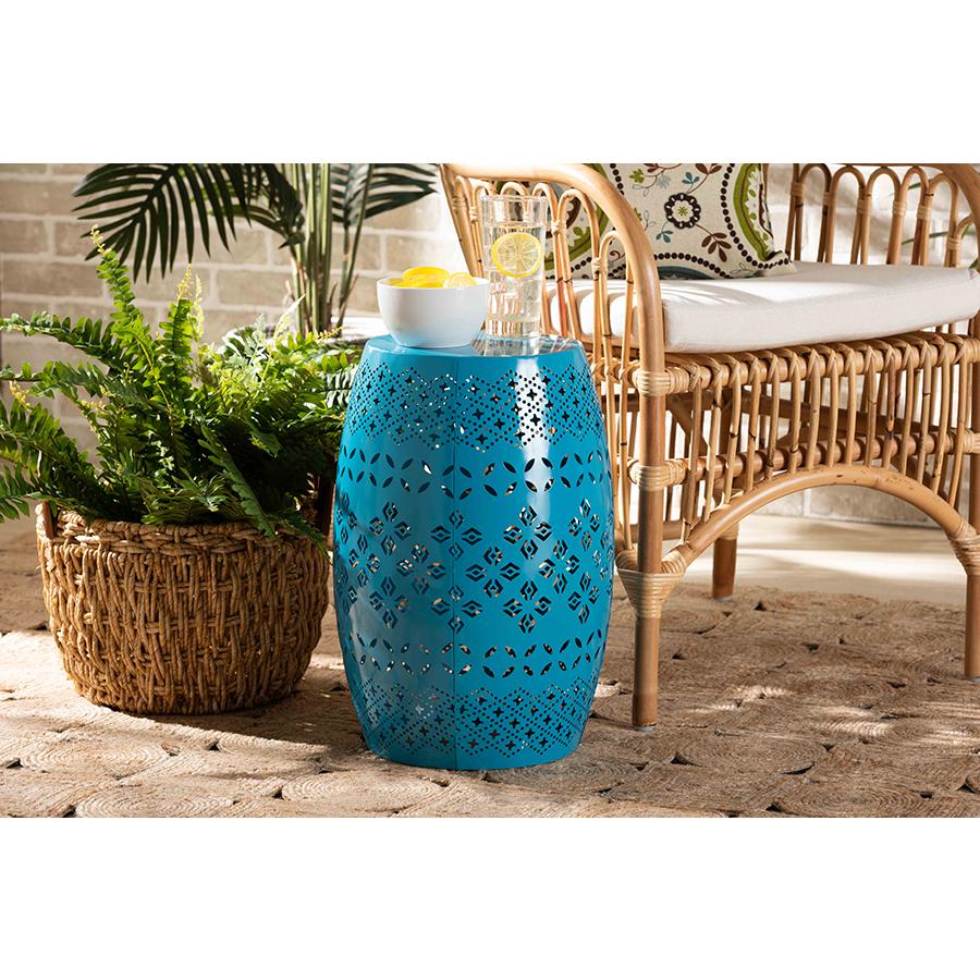 Lavinia Modern and Contemporary Blue Finished Metal Outdoor Side Table. Picture 5