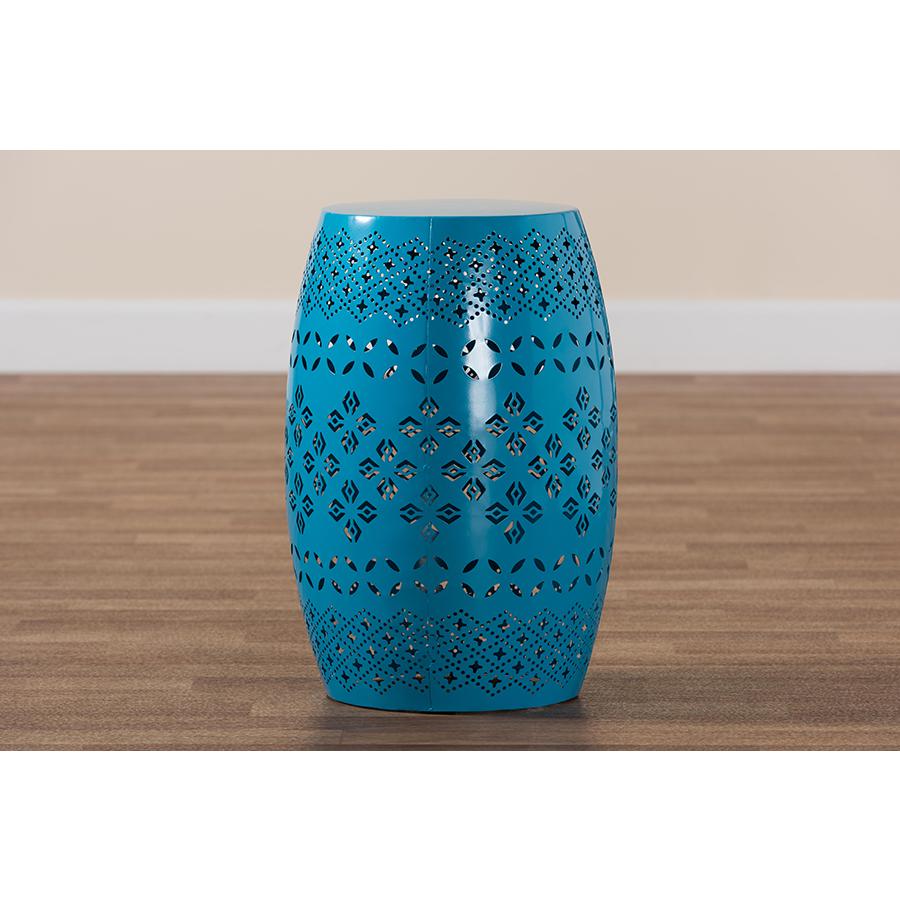 Lavinia Modern and Contemporary Blue Finished Metal Outdoor Side Table. Picture 6