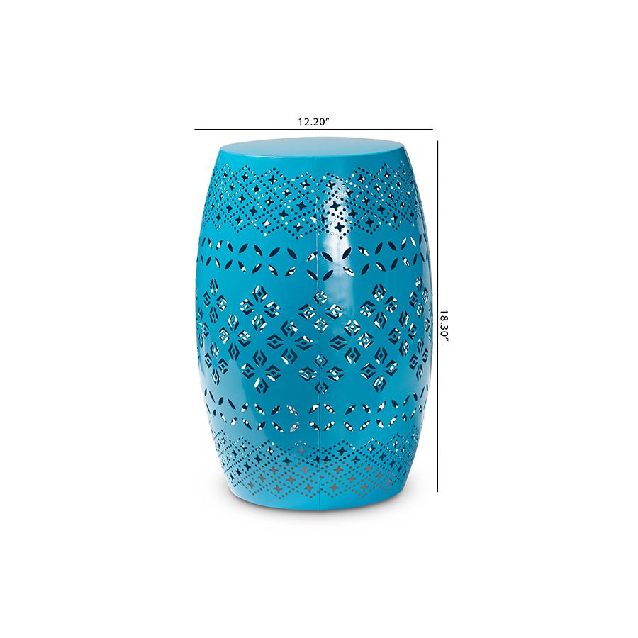 Lavinia Modern and Contemporary Blue Finished Metal Outdoor Side Table. Picture 7