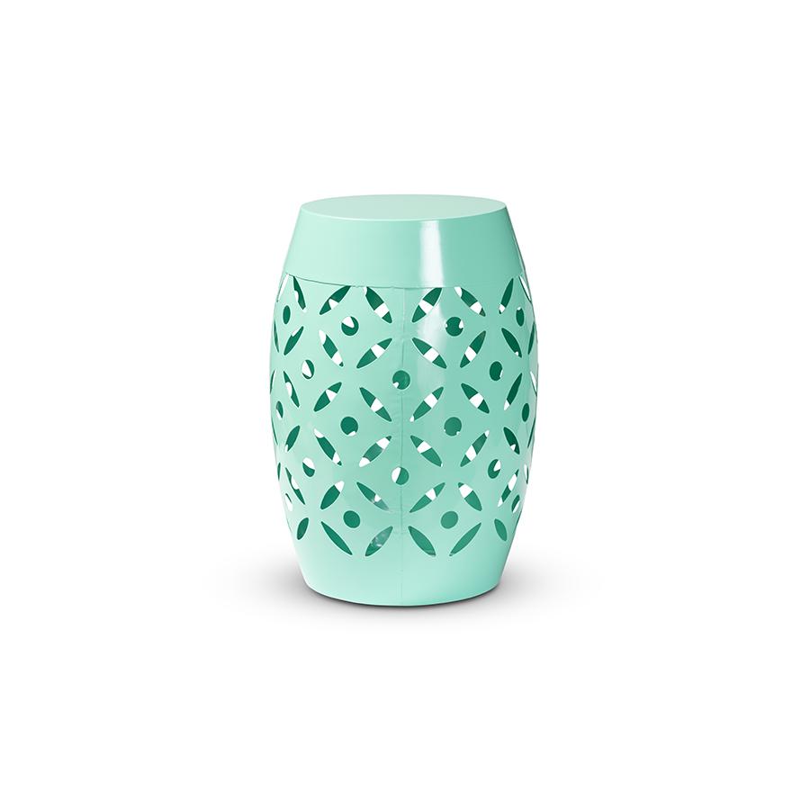 Hallie Modern and Contemporary Aqua Finished Metal Outdoor Side Table. Picture 1