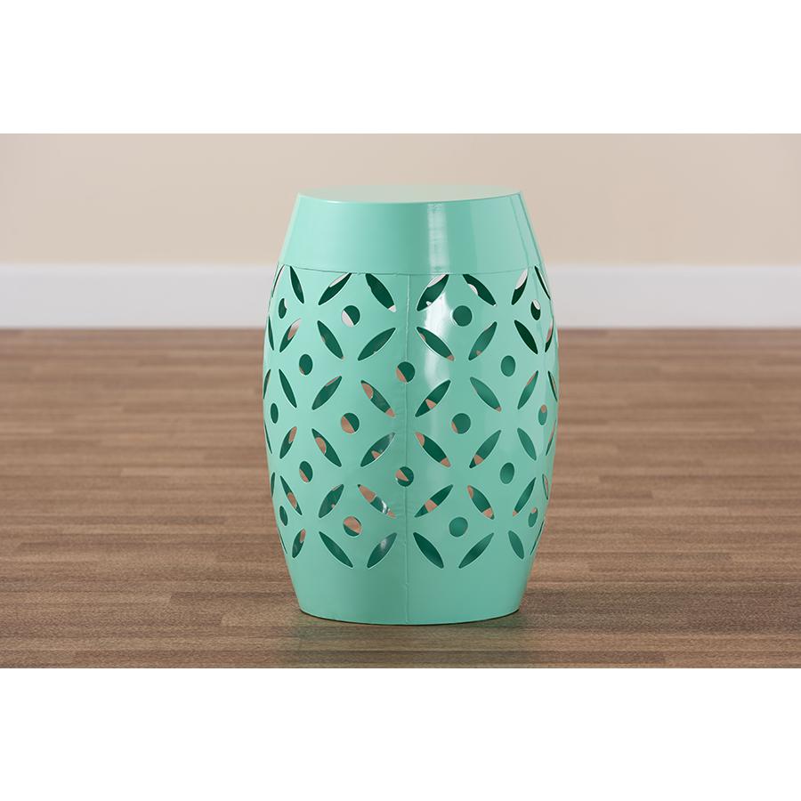 Hallie Modern and Contemporary Aqua Finished Metal Outdoor Side Table. Picture 6